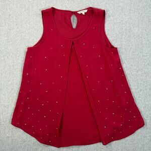 Juicy Couture Red Bedazzeled Sleeveless Blouse Women's Small Crinkle Rhinestone